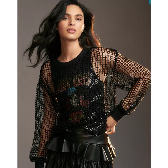 Anthropology Pilcro Long-Sleeve Sequin Shine Top Size XL - Picture 1 of 8